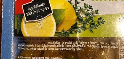 Aiguilettes de poulet marinees thym citron ingredients label