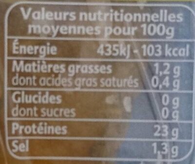Aiguillettes de poulet thym citron nutrition facts table