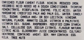 Freshly Baked Raspberry Turnovers ingredients label