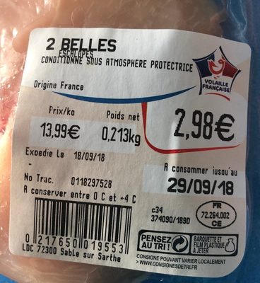 La belle escalope ingredients label