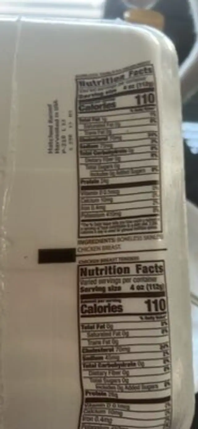 Chicken Breast Tenders nutrition facts table