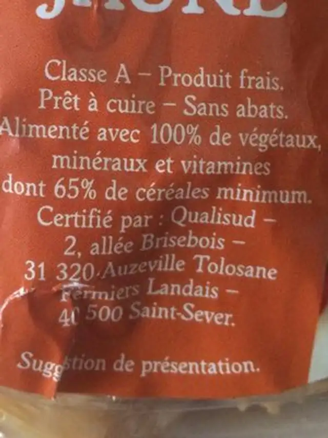 Coquelet Jaune ingredients label