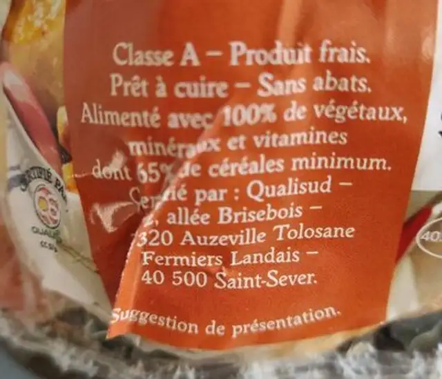 Coquelet jaune nutrition facts table