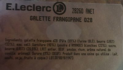 Galette frangipane ingredients label