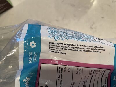 Cinnamon raisin ingredients label