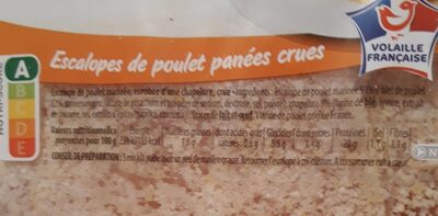 Escalopes de poulet panées crues nutrition facts table