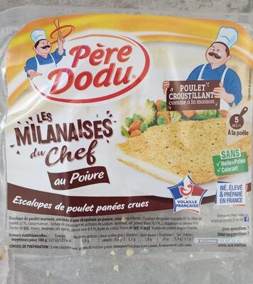 Escalopes de poulet panées milanaise au poivre front packaging