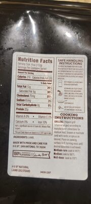 Lamb Leg Bone In nutrition facts table