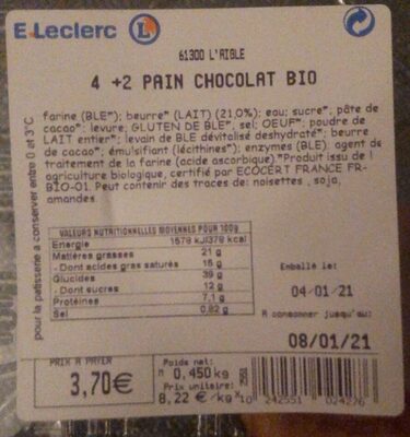 Pain chocolat bio front packaging