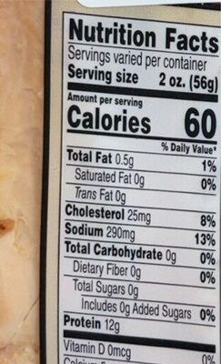 Oven browned Turkey breast nutrition facts table
