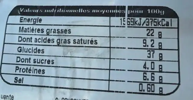 Beignets tressés x 4 nutrition facts table