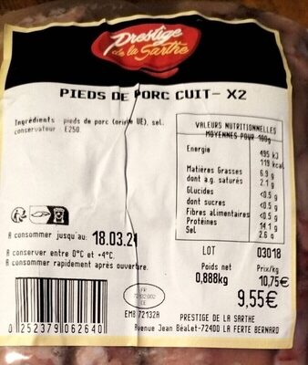 Pieds de porc cuit