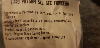 Lard paysan d'Alsace ingredients label
