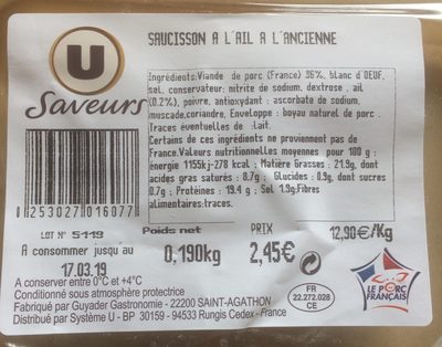 Saucisson a l'ail a l'ancienne front packaging