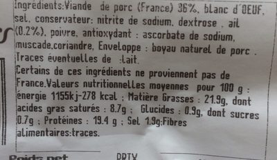 Saucisson a l'ail a l'ancienne ingredients label