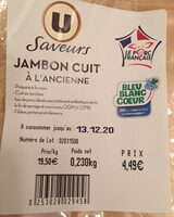 Jambon cuit a l'ancienne U Saveurs