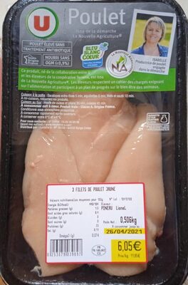 3 filets de poulet jaune
