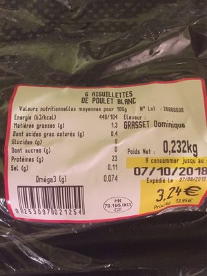 Aiguillettes de poulet ingredients label