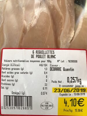 Aiguillettes de poulet blanc front packaging