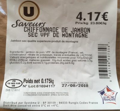Chiffonade de jambon sec VPF de montagne