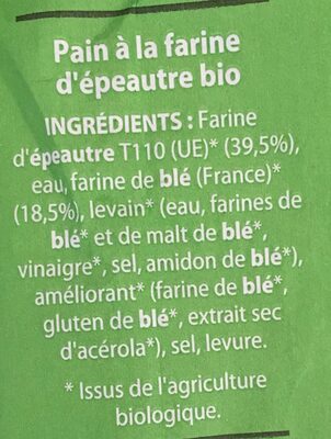 Pain épeautre ingredients label