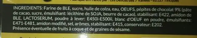 Muffins aux pépites de chocolat ingredients label