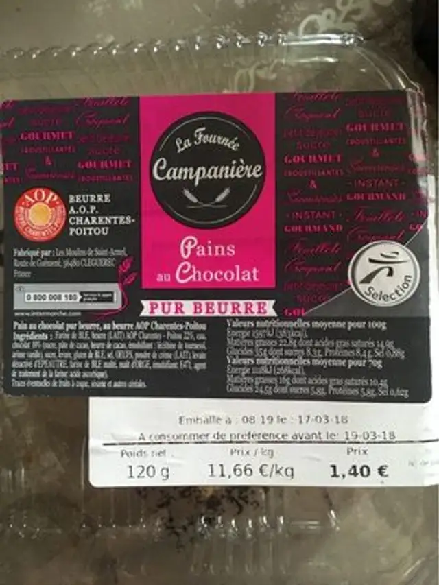 Pains au chocolat front packaging