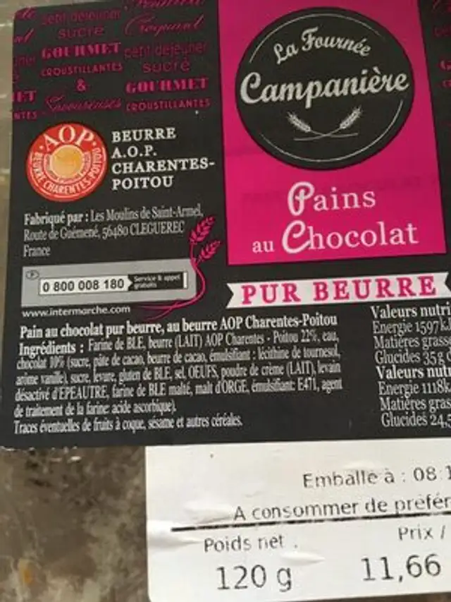 Pains au chocolat ingredients label