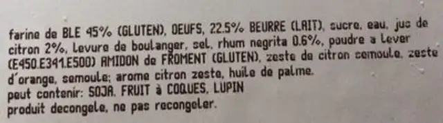 Bugnes Bruochées ingredients label
