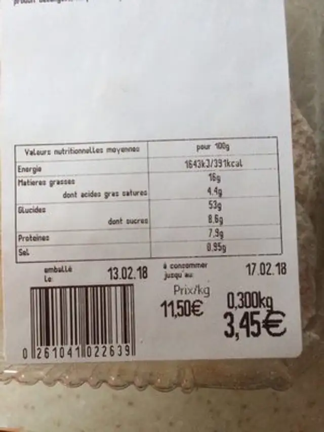 Bugnes Bruochées nutrition facts table