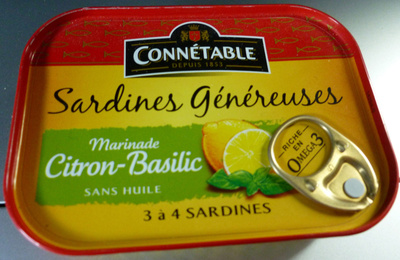 Sardines généreuses, marinade citron-basilic, sans huile front packaging