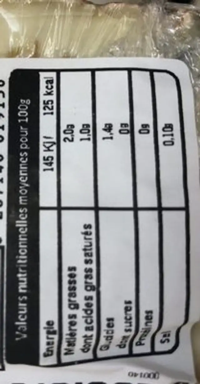 Morbier AOP 60J Badoz ingredients label