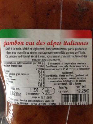 Jambon cru des alpes italiennens