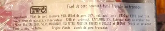 Rôti de porc fumé ingredients label