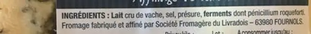 Fourme d’Ambert ingredients label