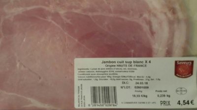 Jambon cuit supérieur blanc