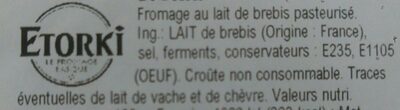 Etorki - Le fromage basque ingredients label