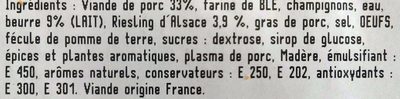Tourte au Riesling d'Alsace ingredients label