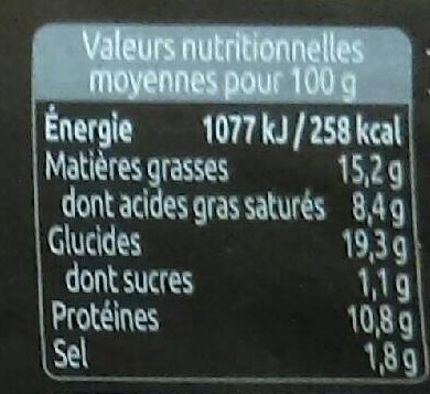 Tourte au Riesling d'Alsace nutrition facts table