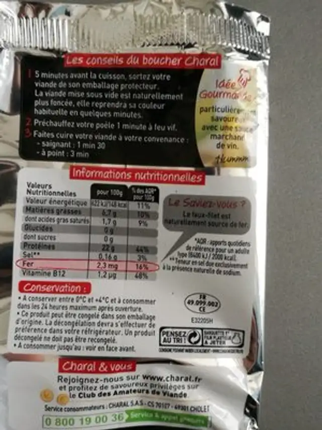 1 faux-filet persillé et savoureux ingredients label