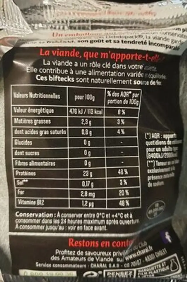 2 biftecks tendres et savoureux nutrition facts table
