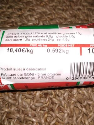 Fuseau Lorrain nutrition facts table