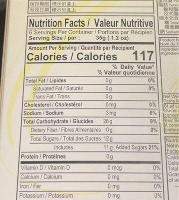 Mochi nutrition facts table