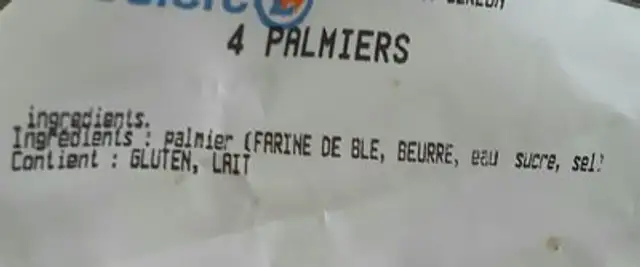 Palmiers ingredients label