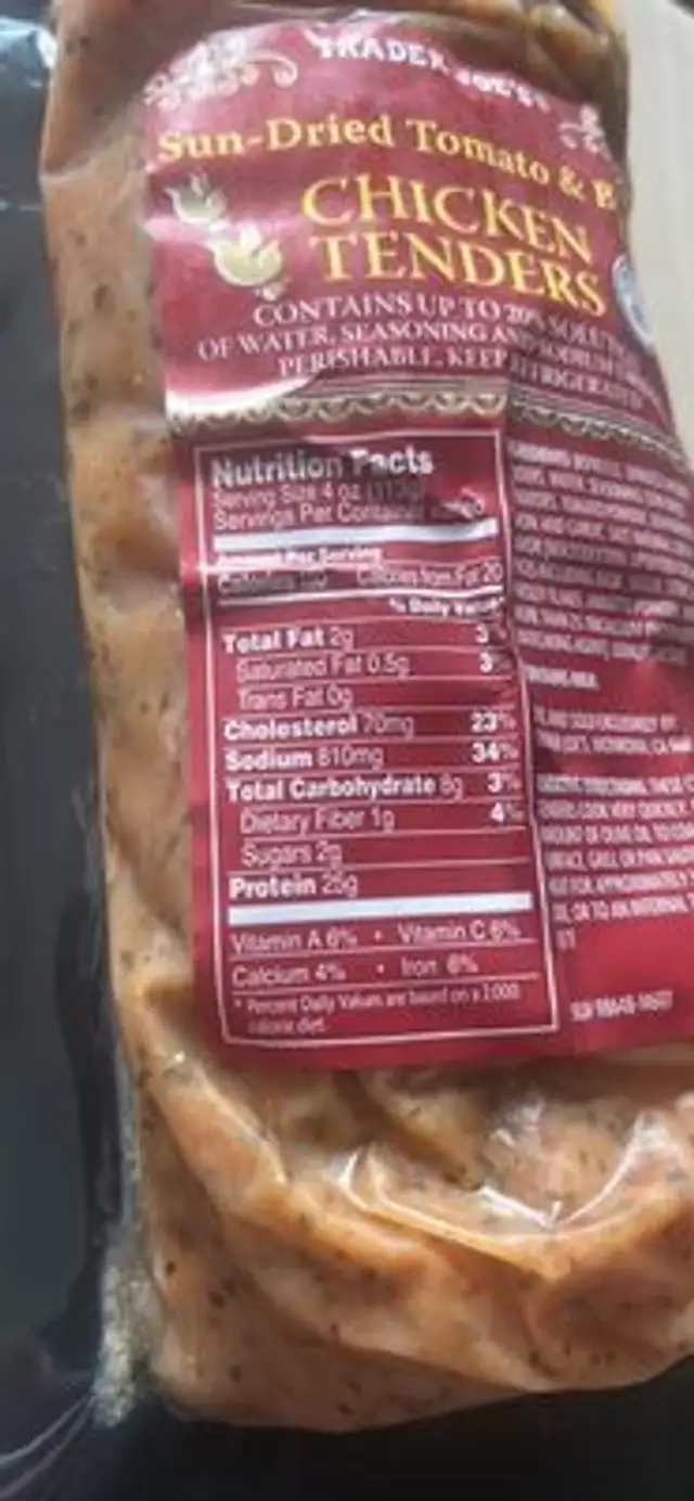 Sun-Dried Tomato & Basil Chicken Tenders nutrition facts table