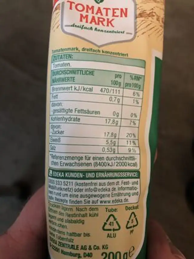 Tomatenmark nutrition facts table