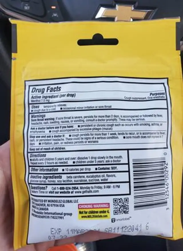 halls cough drops ingredients label