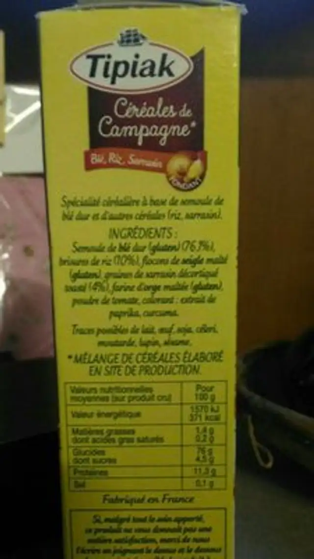 Céréales de Campagne ingredients label