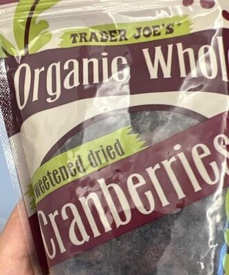 Organic whole cranberries sweetened dried