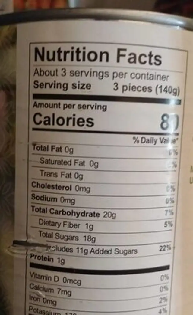 Yellow freestone peach halves in light syrup nutrition facts table